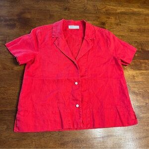Everlane Notch Shirt Bright Red 100% Linen button down Shirt size 2